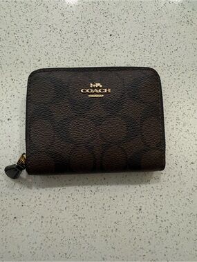 COACH Brown Signature Small Zip Card Case